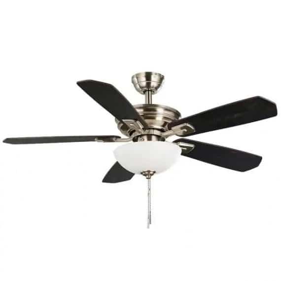 Hampton Bay 52040 Wellston II 44 in. Indoor LED Brushed Nickel Dry Rated Downrod Ceiling Fan with Light Kit and 5 Reversible Blades
