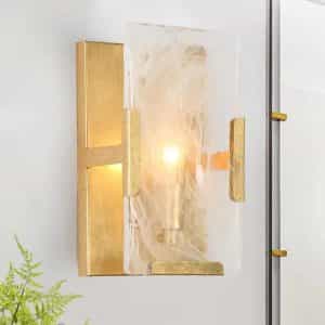 Zevni Z-I8UJRNIN-4774 1-Light Antique Gold Foil Wall Sconce, Cloud-Like Glass Wall Light, Modern Bath Vanity Light for Mirrors, Wall Art