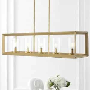 JONATHAN Y JYL7414C Anna 38.5 in. Linear 5-light Brass Gold Metal/Glass LED Pendant