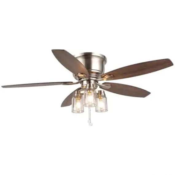 hampton-bay-51973-stoneridge-52-in-indoor-outdoor-led-brushed-nickel-hugger-ceiling-fan-with-light-kit-and-5-reversible-blades
