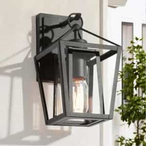 Uolfin K7NJBVHD24365VM Modern Farmhouse Outdoor Wall Light, Arie 1-Light Industrial Black Cage Outdoor Lantern Sconce with Clear Glass Shade