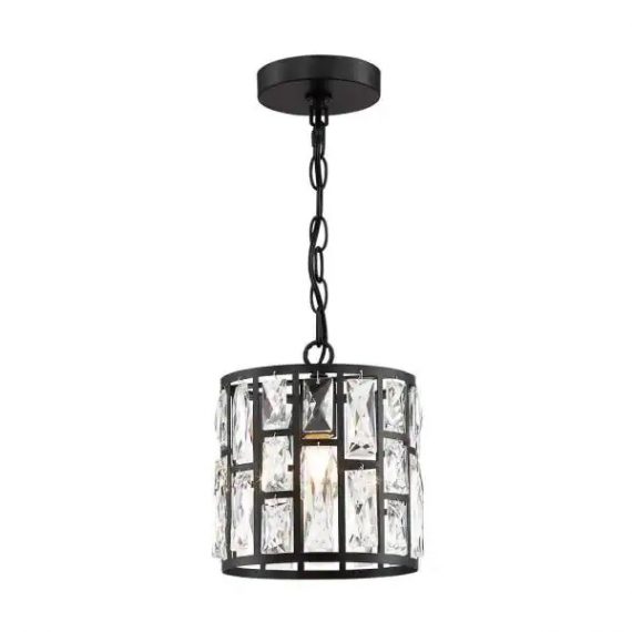 Home Decorators Collection 30685-HBUB KRISTELLA 1-Light Matte Black Pendant with Clear Crystals