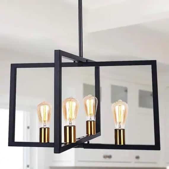 EDISLIVE 81010000003318 Mahnomen 4-Light Rectangle Linear Chandelier Kitchen Island Lighting Fixture