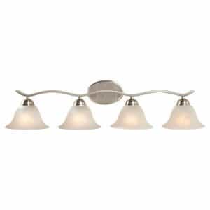 Hampton Bay 2828 BN Andenne 4-Light Brushed Nickel Bathroom Vanity Light with Bell Shaped Marbleized Glass Shades