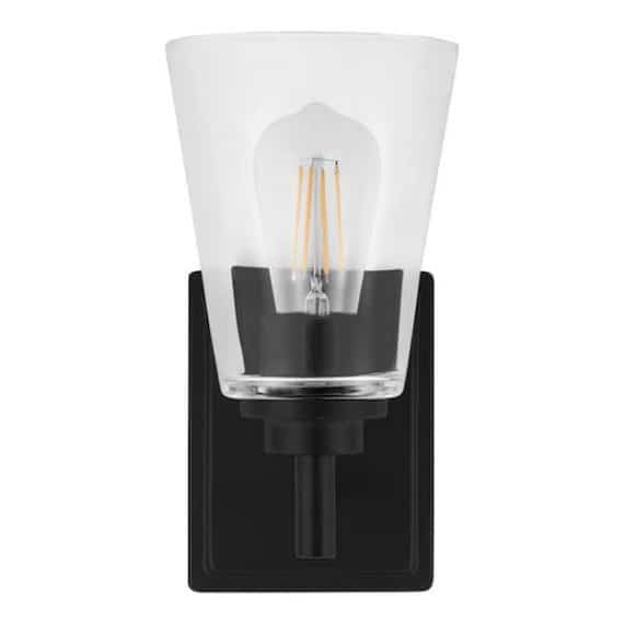 Hampton Bay HB3679-43 5.25 in. Wakefield 1-Light Matte Black Modern Wall Mount Sconce Light with Clear Glass Shade