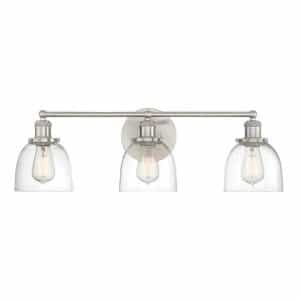 Home Decorators Collection HB2586-35 26.75 in. Evelyn 3-Light Brushed Nickel Industrial Wall Mount Bathroom Vanity Light with Clear Glass Shade