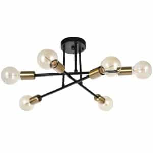 RRTYO YL002947BL Highlandville 23.62 in. 6-Light Black and Gold Sputnik Semi Flush Mount