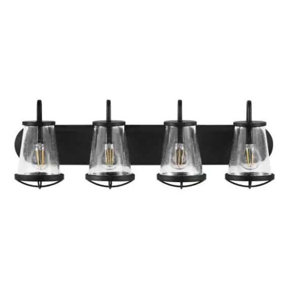 home-decorators-collection-hb2584-43-30-in-georgina-4-light-matte-black-industrial-bathroom-vanity-light-with-clear-seedy-glass-shades
