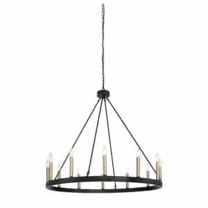 Tatahance AC-10552BK-BD Farmhouse Vintage 12-Light Golden Candle Style Octagonal Wagon Wheel Chandelier in Black