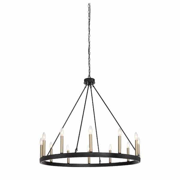 tatahance-ac-10552bk-bd-farmhouse-vintage-12-light-golden-candle-style-octagonal-wagon-wheel-chandelier-in-black