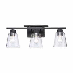 Monteaux Lighting C6365 Mistral 23.5 in. 3-Light Black Dual Bar Bathroom Vanity Light Fixture with Clear Glass Shades