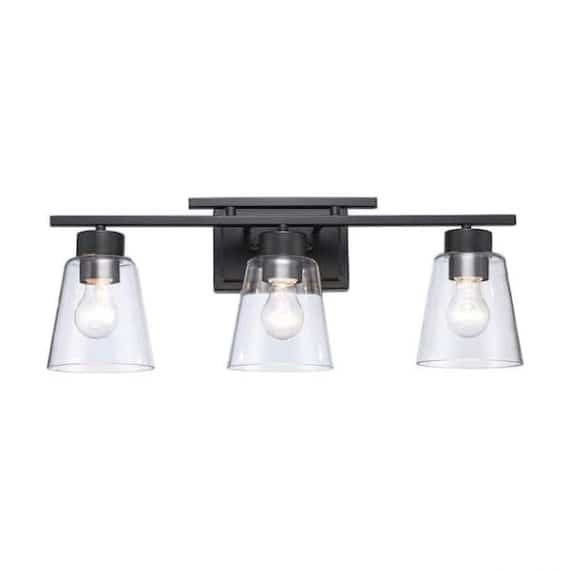 Monteaux Lighting C6365 Mistral 23.5 in. 3-Light Black Dual Bar Bathroom Vanity Light Fixture with Clear Glass Shades