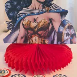Wonder Woman Centerpiece and Personalized 3-D cupcake toppers -12 triple layered