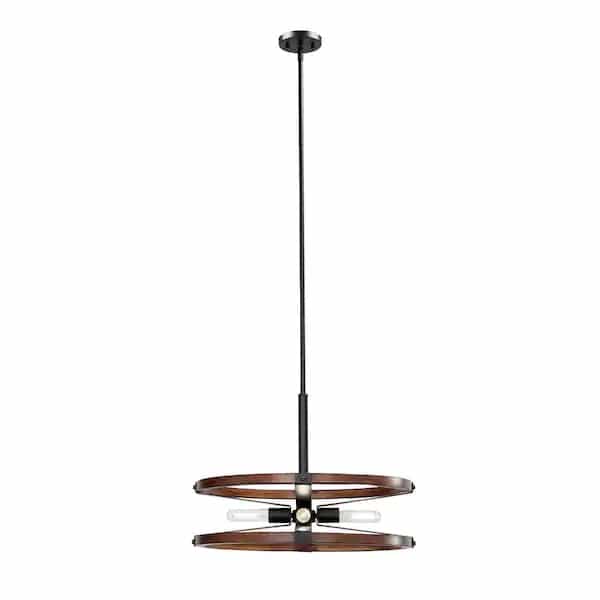 Hampton Bay HB3637-43 Rockland 4-Light Matte Black Round Drum Pendant Hanging Light, Industrial Style Kitchen Pendant