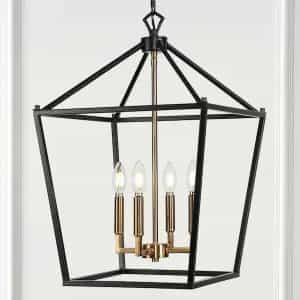 JONATHAN Y JYL7437D Pagoda 16 in. 4-Bulb Oil Rubbed Bronze/Brass Gold Lantern Metal LED Pendant