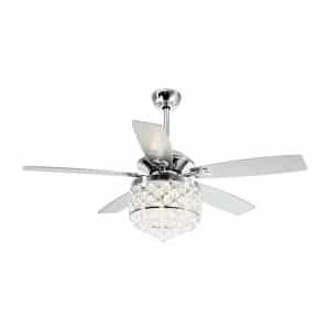 Parrot Uncle F6218A110V Arnold 52 in. Indoor Chrome Downrod Mount Crystal Chandelier Ceiling Fan with Light Kit and Remote Control