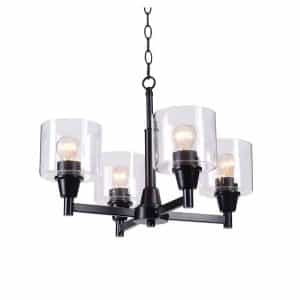 Hampton Bay HDP12069BL Oron 4-Light Black Reversible Chandelier with Clear Glass Shades, Dining Room Chandelier