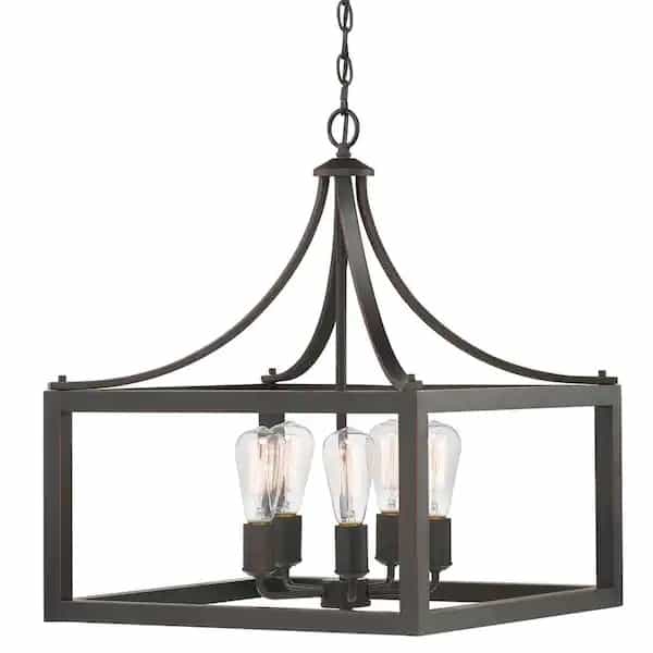 Hampton Bay 7949HBDBDI Boswell Quarter 20 in. 5-Light Distressed Black Farmhouse Pendant for Kitchen or Entryway