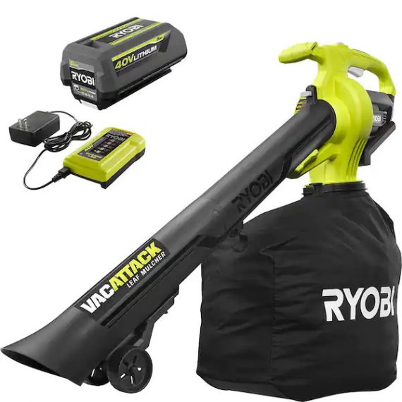 ryobi-ry40451-40v-vac-attack-cordless-leaf-vacuum-mulcher-with-5-0-ah-battery-and-charger