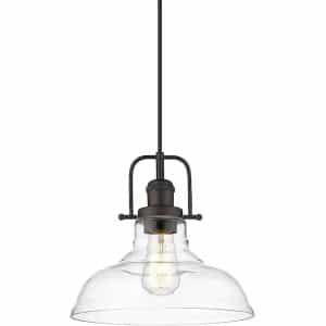 JAZAVA HD4FY09-MPDM 1-Light Oil Rubbed Bronze Finish Farmhouse Pendant Light with Clear Glass Shade