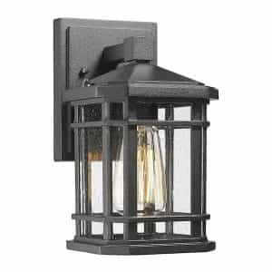 JAZAVA HD4FW47B BKDM 1-Light Black Finish With Seed Glass Hardwired Outdoor Wall Lantern Light Sconce
