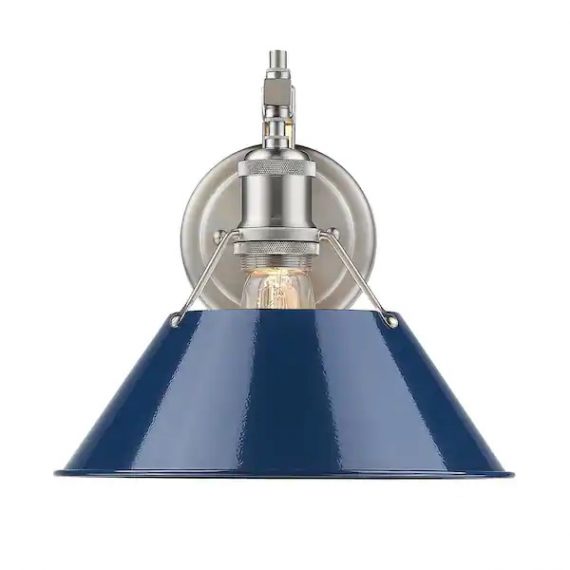 golden-lighting-3306-1w-pw-nvy-orwell-pw-1-light-pewter-sconce-with-navy-blue-shade