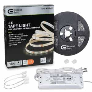 Commercial Electric C421511 16 ft. LED AC Dimmable White Tape Light Kit Under Cabinet Light