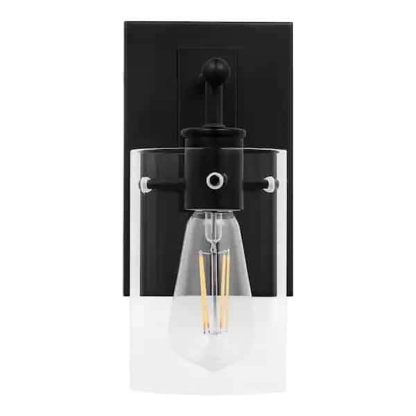 Hampton Bay DSHD19574V Regan 4.5 in. 1-Light Matte Black Bathroom Vanity Light with Clear Glass Shades