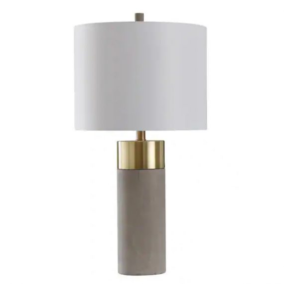 stylecraft-l10089ds-27-75-in-soft-brass-natural-concrete-table-lamp-with-brussels-white-hardback-fabric-shade