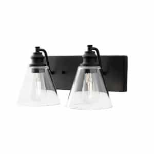 Hampton Bay 1011HBMBDI Manor 15.3 in. 2-Light Matte Black Industrial Bathroom Vanity Light with Clear Glass Shades