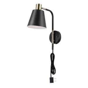 Globe Electric 51799 Davis 1-Light Matte Black Plug-In or Hardwire Wall Sconce with 6 ft. Cord
