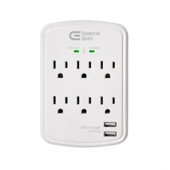 commercial-electric-hdc600wuwh-6-outlet-wall-mounted-surge-protector-with-usb-white