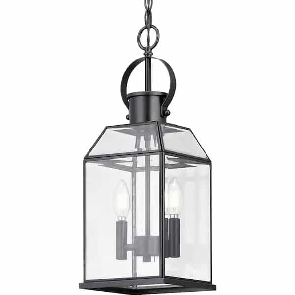 P550076-031 2-Light Matte Black Outdoor Pendant Light with Clear Beveled Glass