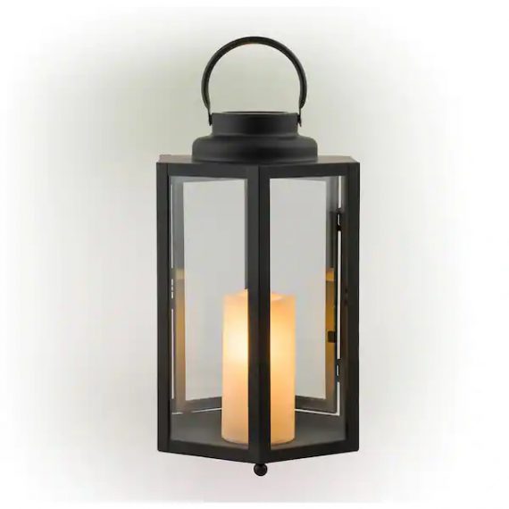 alpine-corporation-ivy104hh-s-14-tall-outdoor-hexagonal-battery-operated-metal-lantern-with-led-lights-black