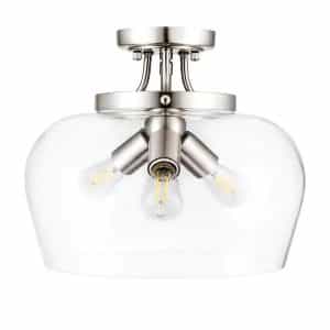 Merra HCF-2806-NI-BNHD-1 3-Light Blushed Nickel Semi Flush Mount Ceiling Light with Glass Shade