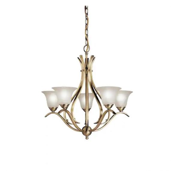 kichler-2020ab-dover-5-light-antique-brass-transitional-dining-room-chandelier-with-white-etched-glass-shade