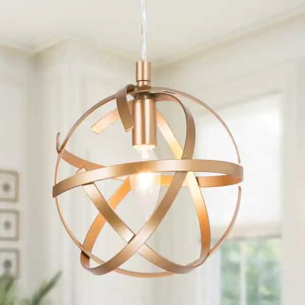 Uolfin Y7I6JUHD23950ZE Modern Brass Gold Globe Pendant Light, Mini 1-light Cage Island Chandelier Pendant Light