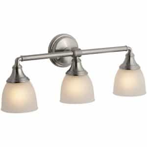 KOHLER K-10572-BNL Devonshire 3 Light Brushed Nickel Indoor Bathroom Vanity Light Fixture, Position Facing Up or Down, UL Listed