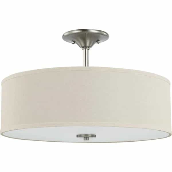 P350168-009 18 in. Brushed Nickel 3-Light Bedroom Ceiling Light Drum Semi-Flush Mount