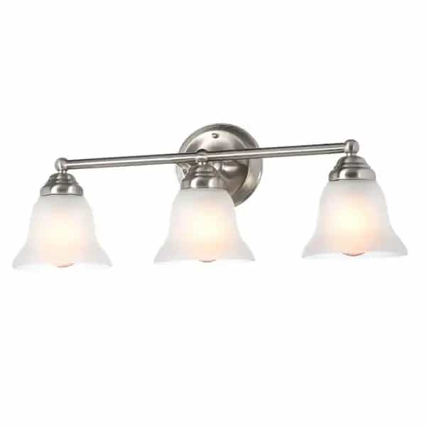 Hampton Bay EGM1393A-4/BN Ashhurst 3-Light Brushed Nickel Classic Traditional Bathroom Vanity Light with Frosted Glass Shades