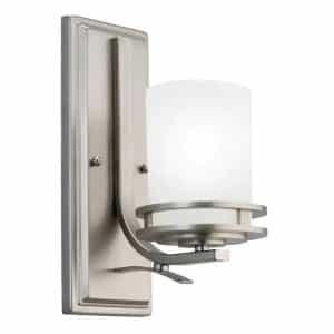 KICHLER 5076NI Hendrik 1-Light Brushed Nickel Bathroom Indoor Wall Sconce with Satin Etched Cased Opal Glass Shade