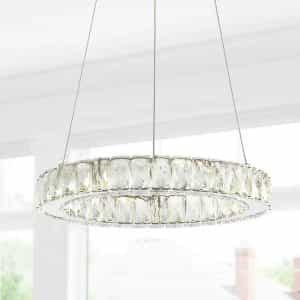 JONATHAN Y JYL7218A Reese 15.7 in. Chrome/Clear Adjustable Integrated LED Metal/Crystal Chandelier Pendant