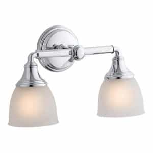 KOHLER K-10571-CPL Devonshire 2 Light Polished Chrome Indoor Bathroom Vanity Light Fixture, Position Facing Up or Down, UL Listed