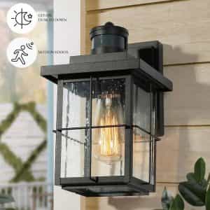 LNC NFZER3HD14745I8 Modern Outdoor Wall Light with Motion Sensor, 1-Light Black Exterior Sconce for Porch Garage Pergola Gazebo Deck Garden