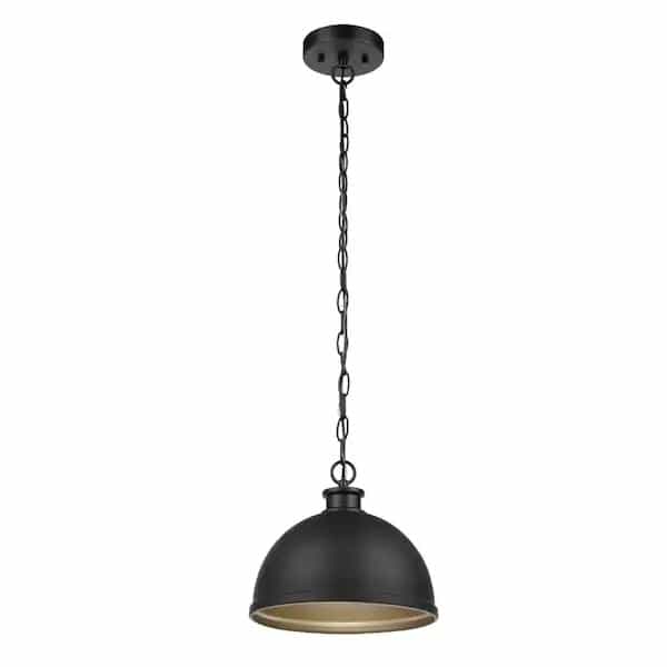 Hampton Bay 60953 Talullah 1-Light Matte Black Pendant Lighting with Gold Interior