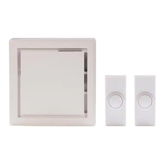 hampton-bay-hb-7732-03-wireless-battery-operated-doorbell-kit-with-2-wireless-push-buttons-white