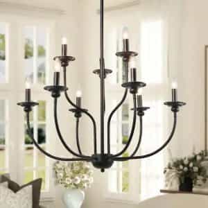 LNC JYRMQEHD13233H6 Modern Farmhouse Black Large Island Chandelier 30" Two-Tier 9-Light Classic Candlestick Kitchen Dining Room Pendant