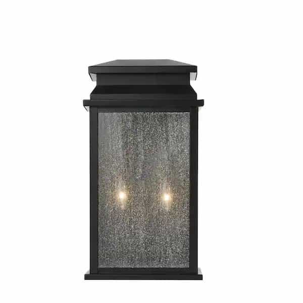 Home Decorators Collection KB27704 Sirrine 2-Light Black Outdoor Hardwired Outdoor Wall Lantern Sconce with Seeded Glass