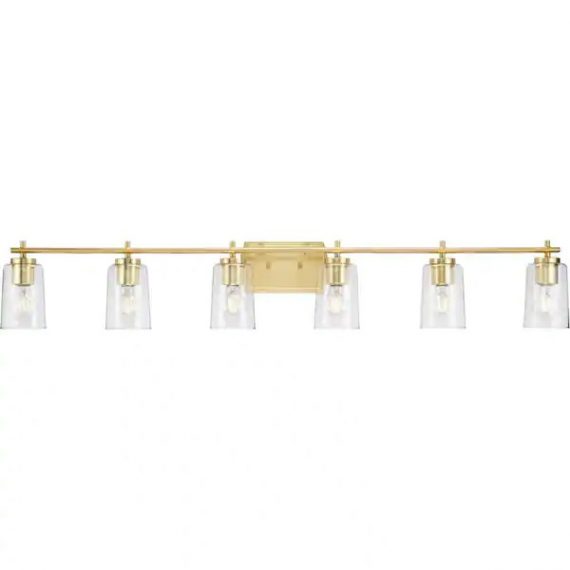 progress-lighting-p300372-012-adley-4-75-in-6-light-satin-brass-with-clear-glass-shades-new-traditional-bath-vanity-light-for-bath