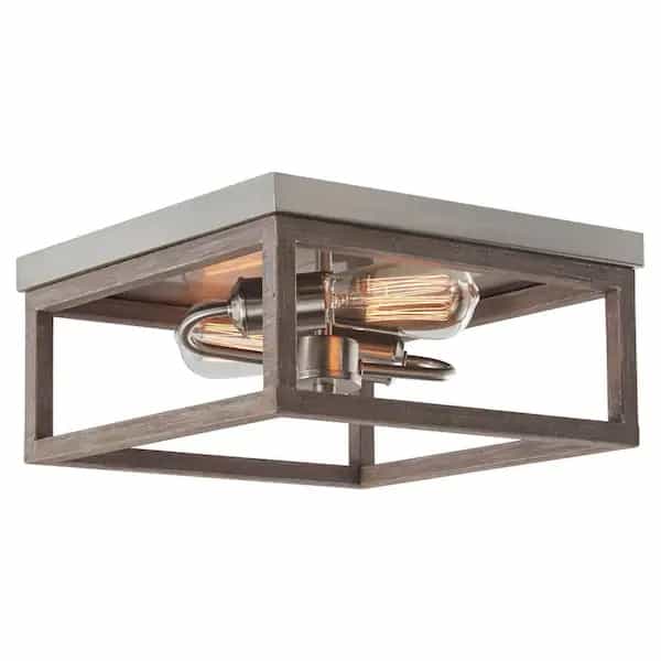 Hampton Bay 8017HBBNDI Boswell Quarter 12 in. 2-Light Brushed Nickel Flush Mount with Weathered Wood Accents
